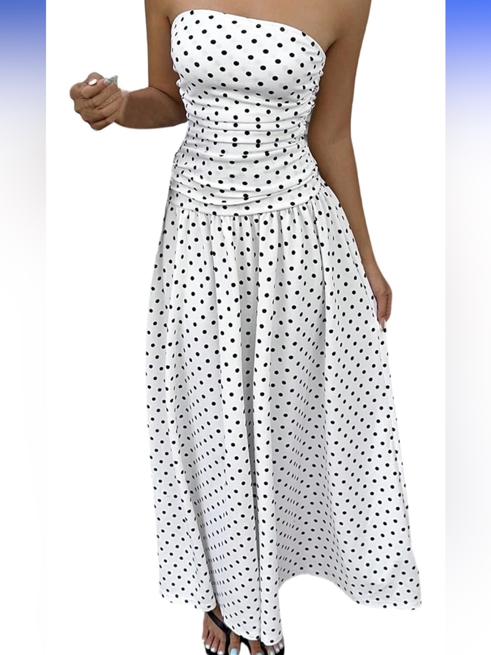 Strapless White Polka Dot Maxi Dress - XS - Picture 5 of 9